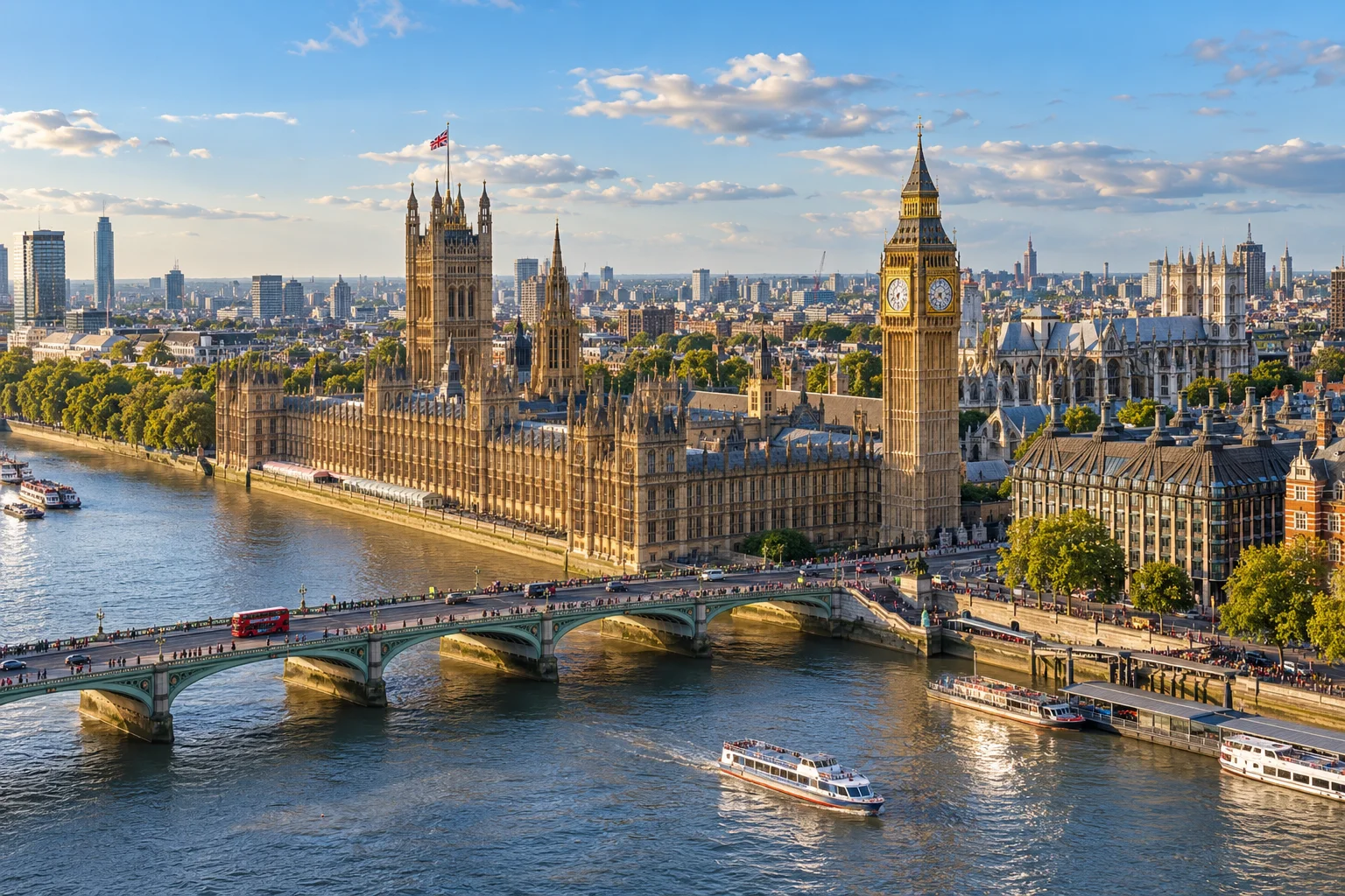 AI-generated London cityscape with Westminster and the Thames
